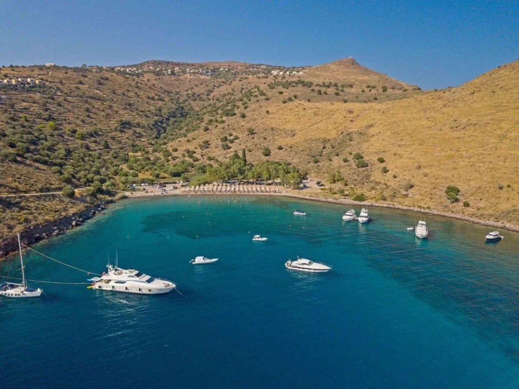 Serene bay with moored yachts